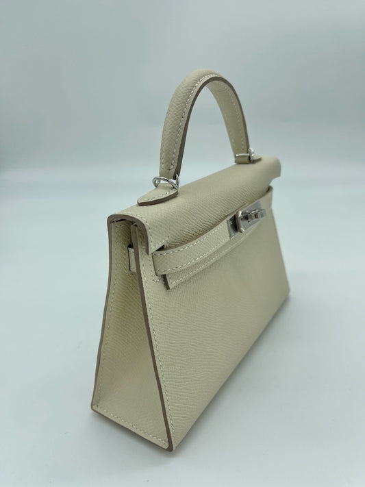 Luxury Hermes Kelly Mini 20 Epsom Nata Palladium Hardware