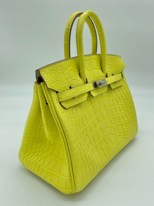 Luxury Hermes Birkin 25 Matte Alligator Lime Palladium Hardware