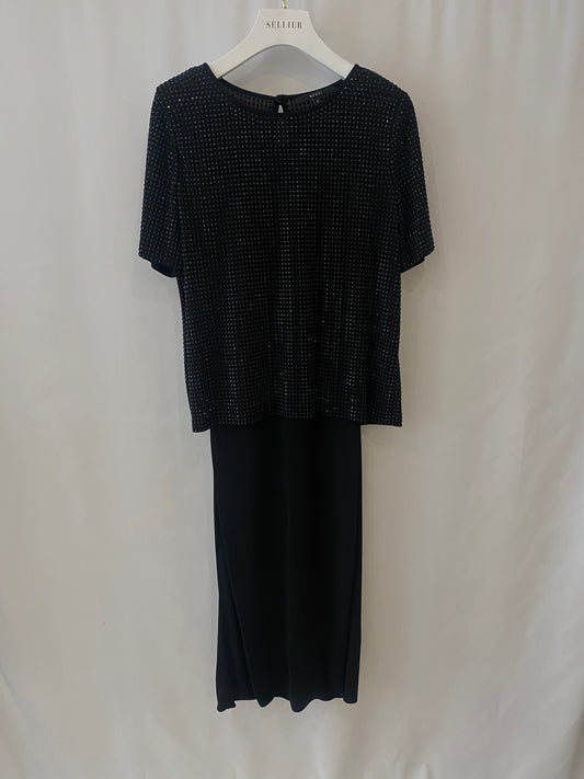 Luxury Gucci Black Embellished Short-Sleeved Long Dress Size S (UK 8)