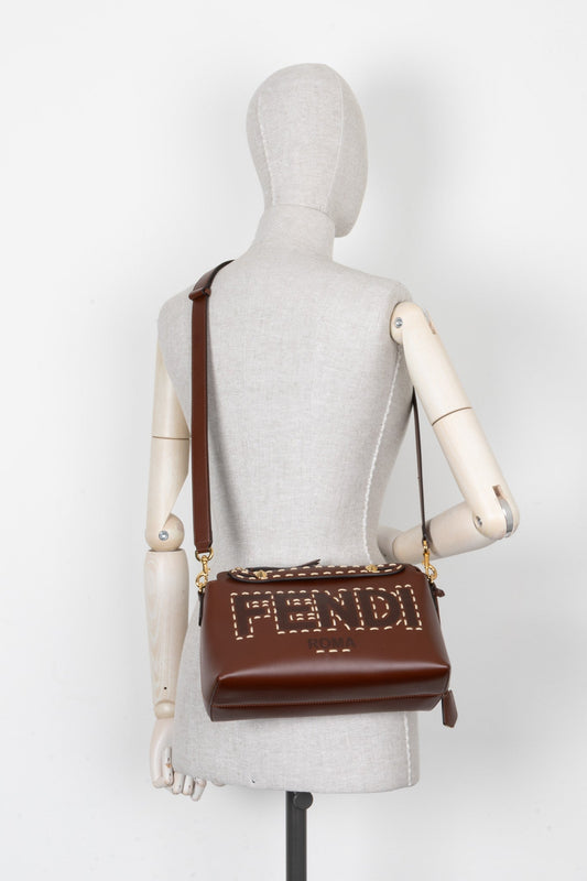 Luxury Fendi By The Way Medium Logo Stitching Crossbody Bag Brown