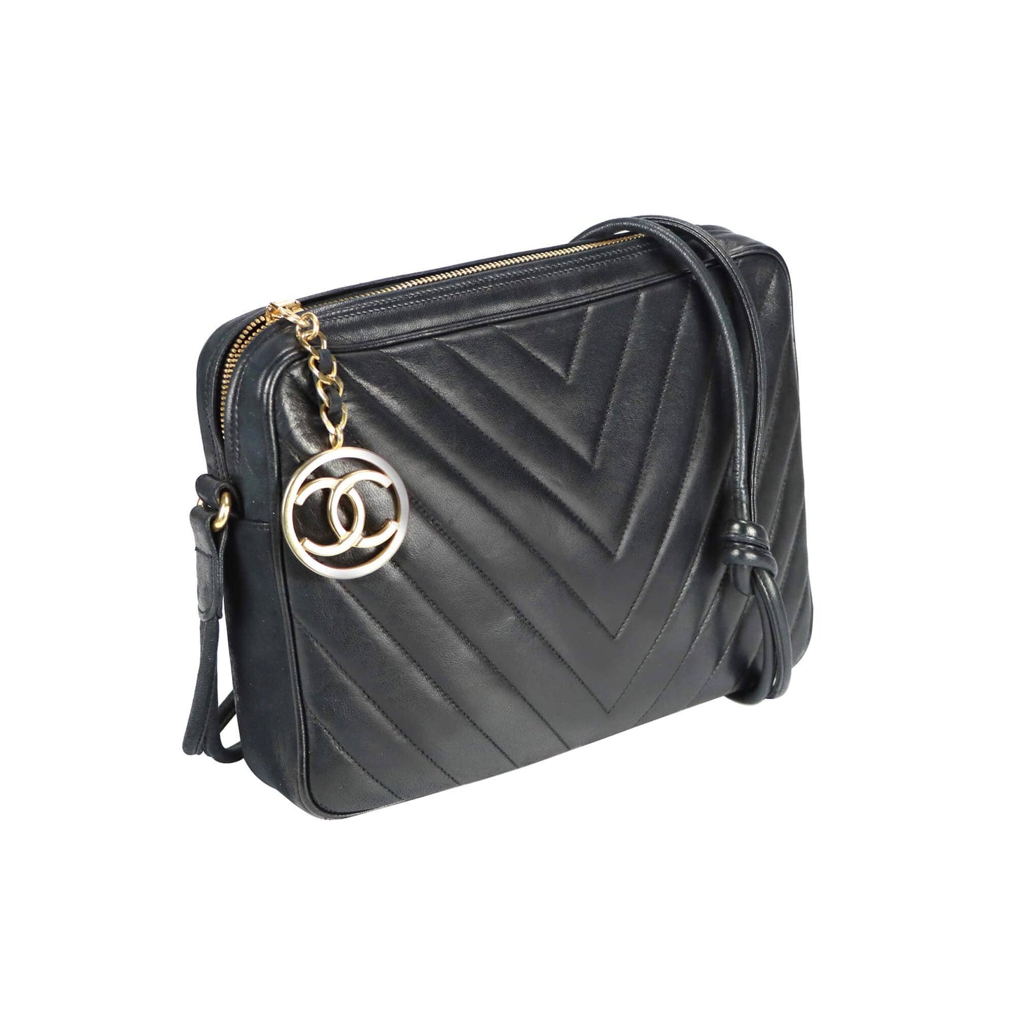 Chanel Chevron Shoulder Bag Black Lambskin
