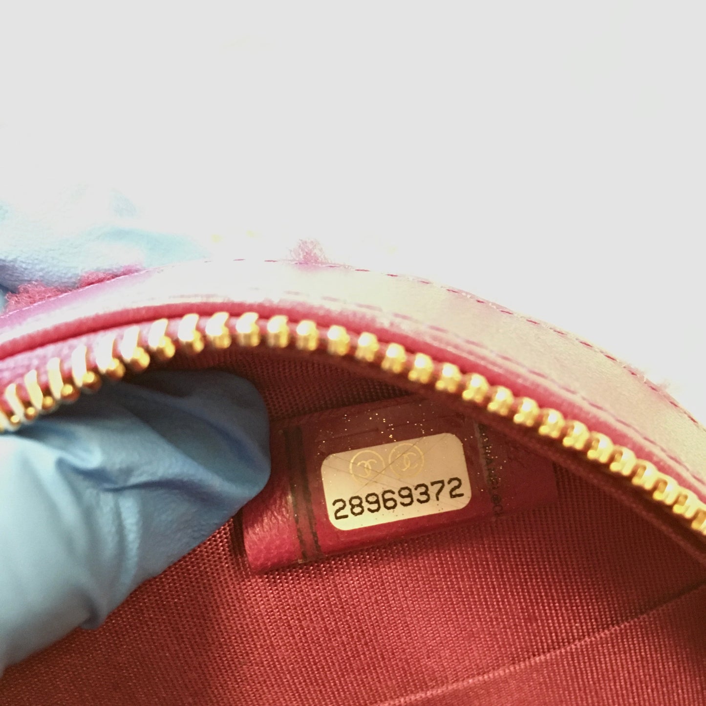 Chanel Pink Chevron Shearling Mini Round Clutch with Chain Sku# 66972