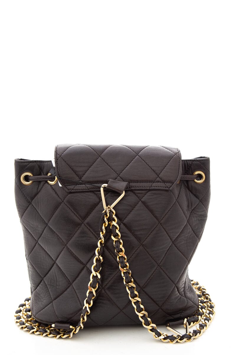 Luxury Chanel Vintage Black Lambskin Quilted Drawstring Backpack