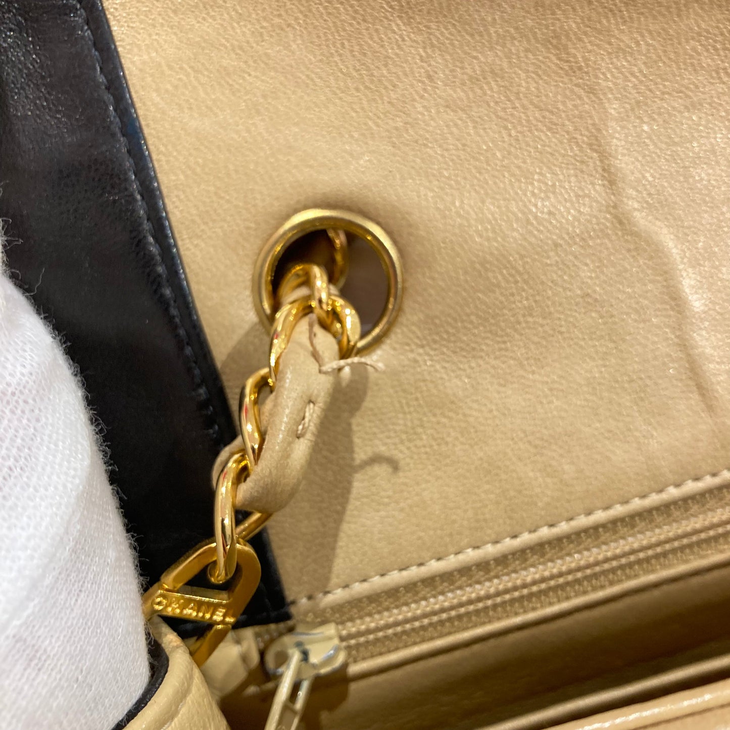 CHANEL★ 1993 Vertical Border Flap Mini Beige Black Lambskin 64721