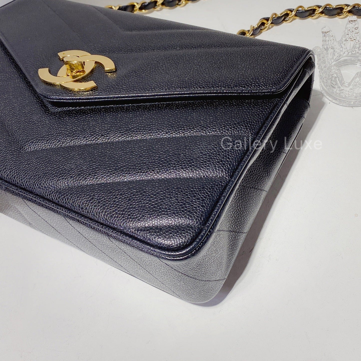 No.2380-Chanel Vintage Chevron Caviar Jumbo Flap Bag