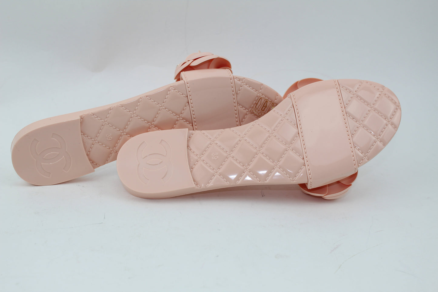 Chanel PVC Slides with Camellia Flowers