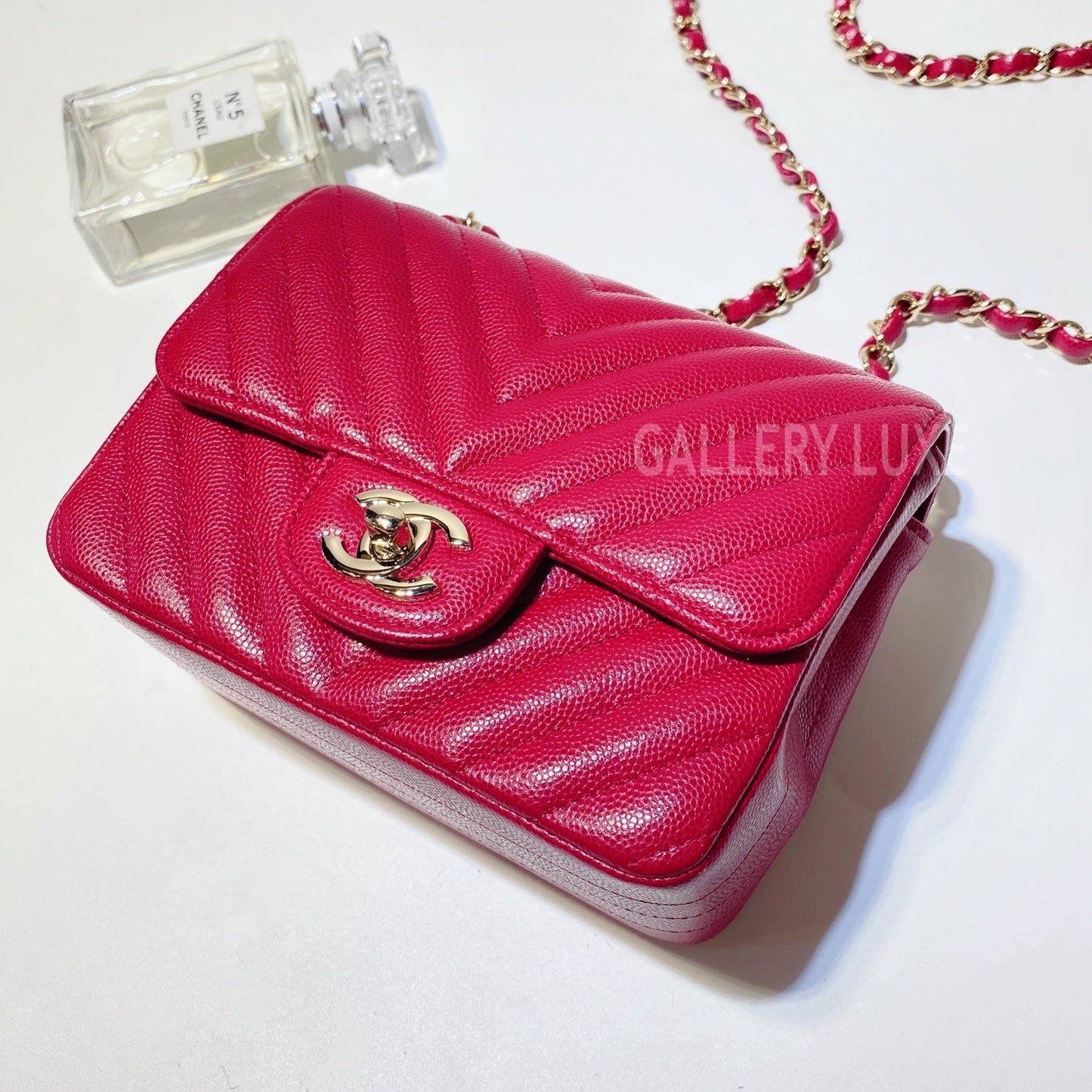 No.3017-Chanel Caviar Chevron Classic Flap Mini 17cm