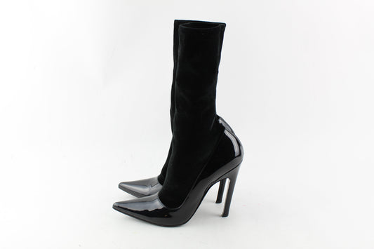 BALENCIAGA PATENT LEATHER & VELVET BOOTIES SIZE 38