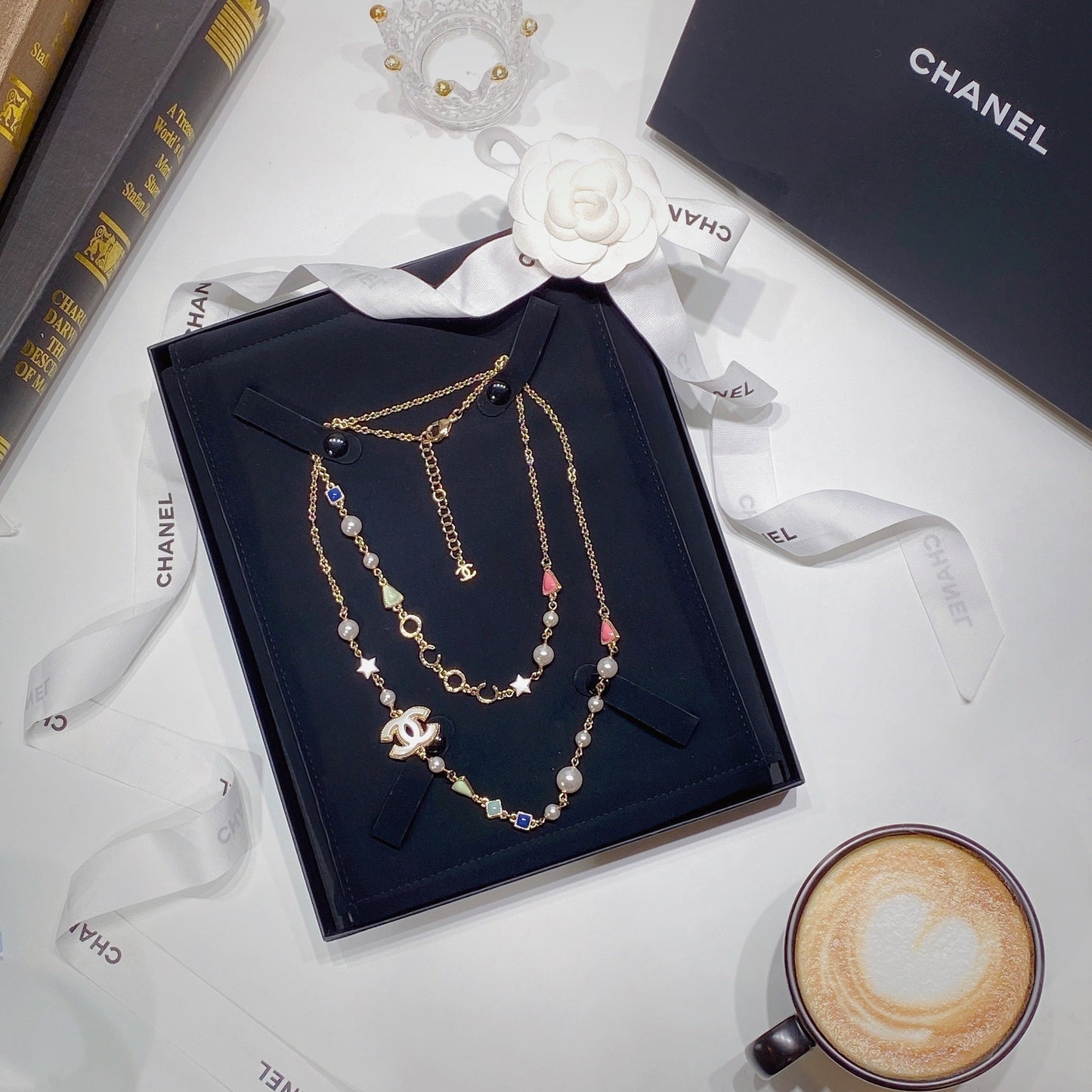 No.3466-Chanel Metal Pearl Star Coco Necklace (Brand New / 全新貨品)