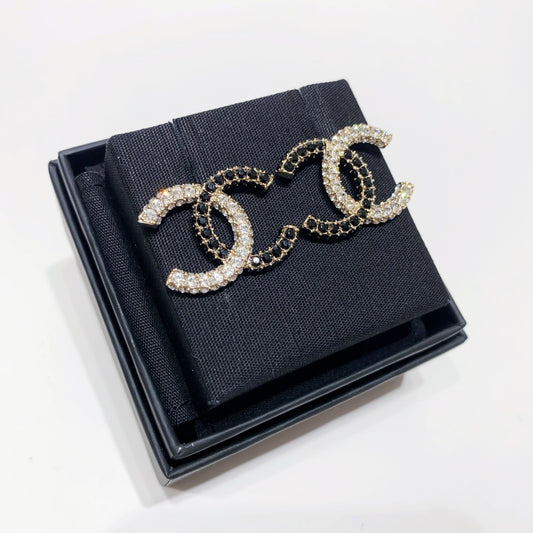 No.001620-2-Chanel Metal Black & Crystal Coco Mark Earrings (Brand New / 全新貨品)