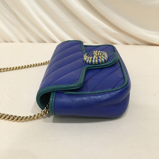 Luxury Gucci Trending 2025 Blue Green Marmont Super Mini Crossbody Bag Sku# 70185