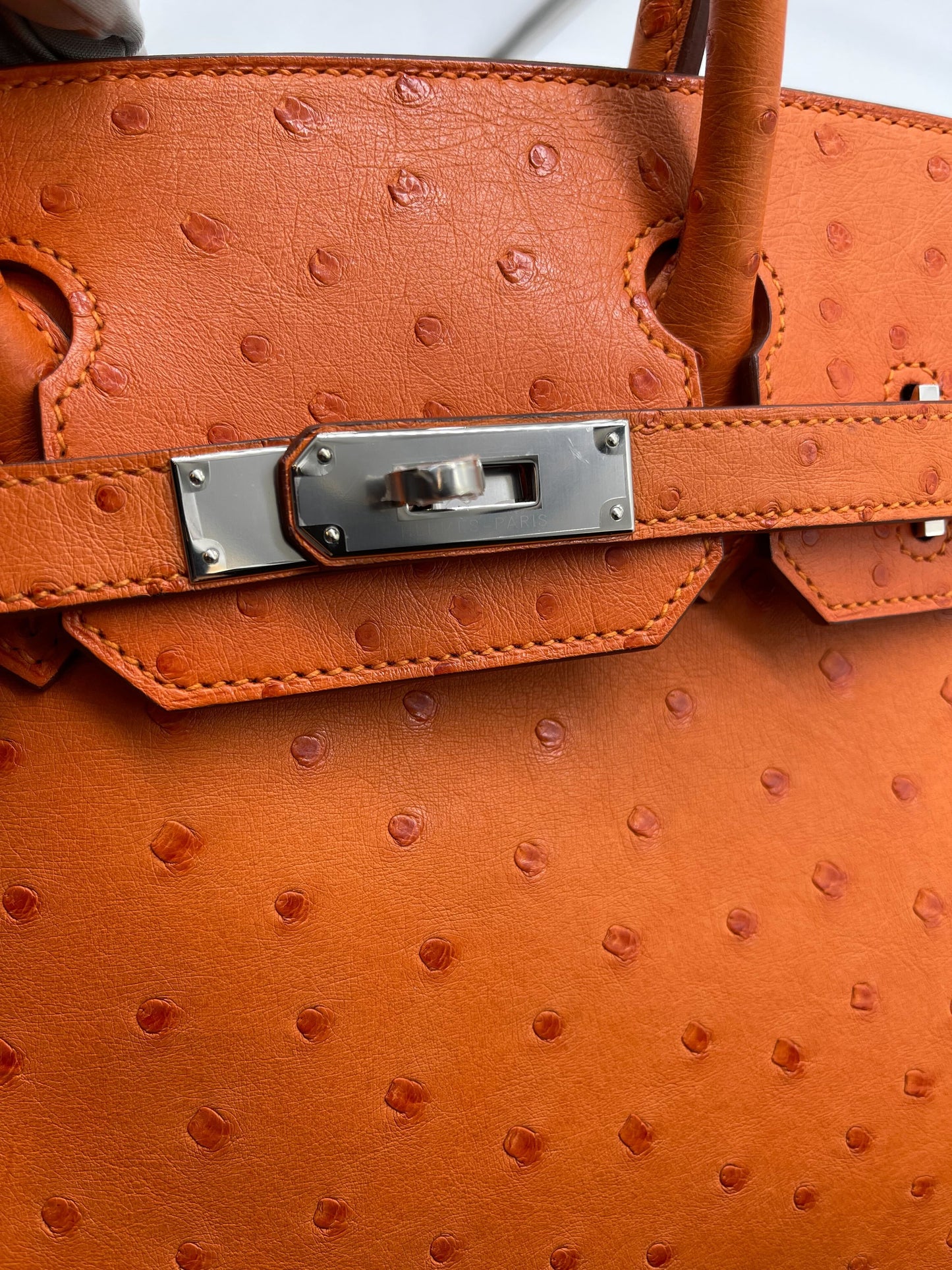 Luxury Hermes Birkin 30 Ostrich 5K Tangerine Palladium Hardware