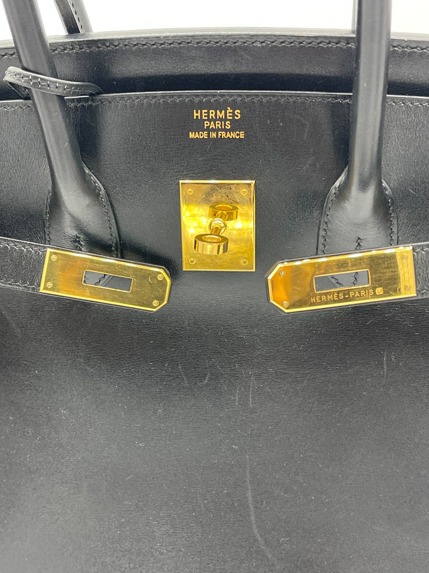 Luxury Hermes Birkin 35 Noir Box Leather Gold Hardware