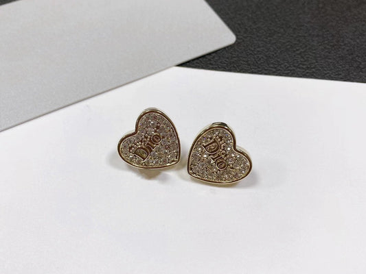 Luxury DiorHEART EARRINGS GOLD FULL DIAMOND
