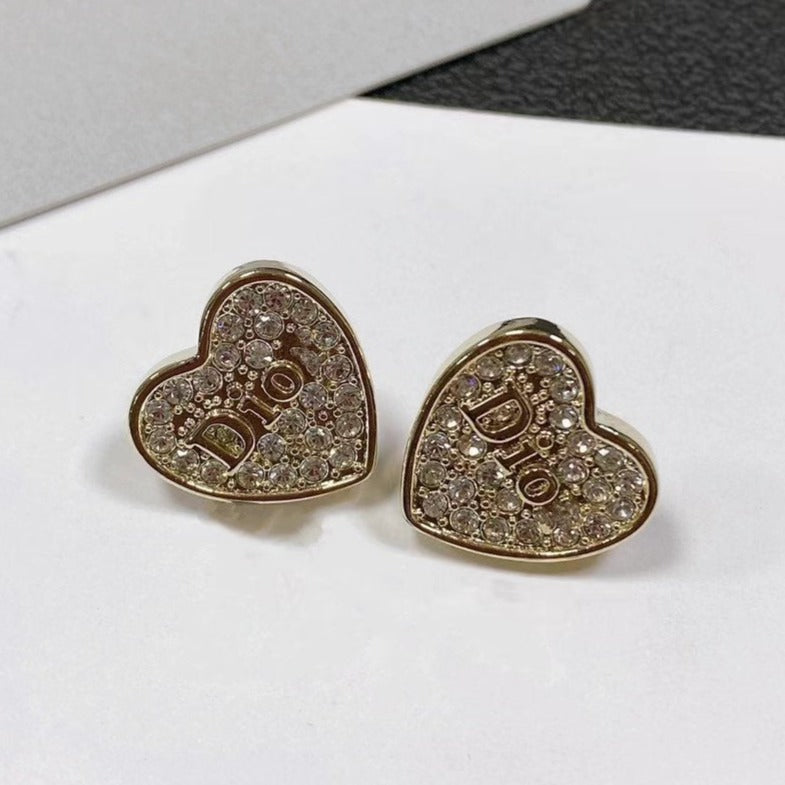 Luxury DiorHEART EARRINGS GOLD FULL DIAMOND