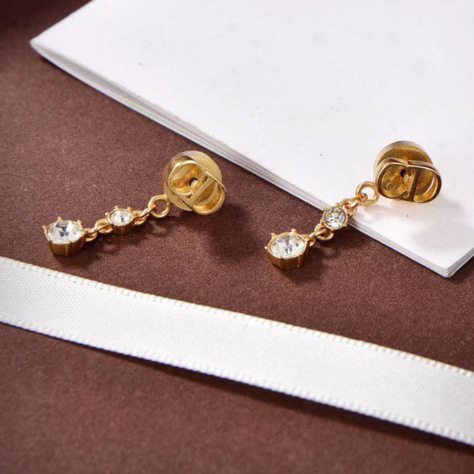 Luxury DiorDROP GOLD 2 DIAMOND EARRINGS