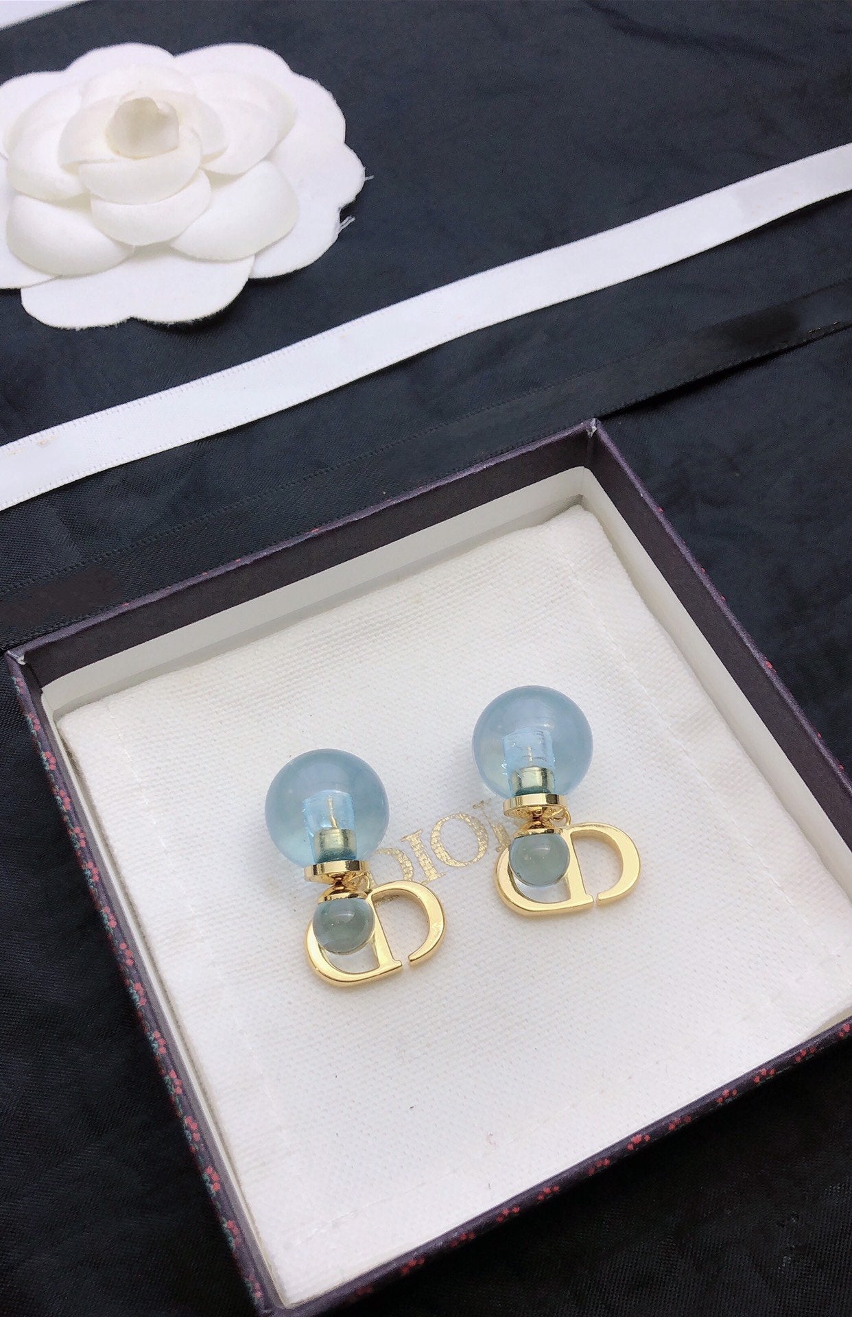 Luxury DiorPEARL BLUE GOLD EARRINGS
