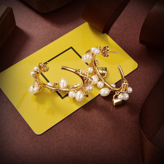 Luxury FendiF BUCKLE PEARL GOLD EARRINGS