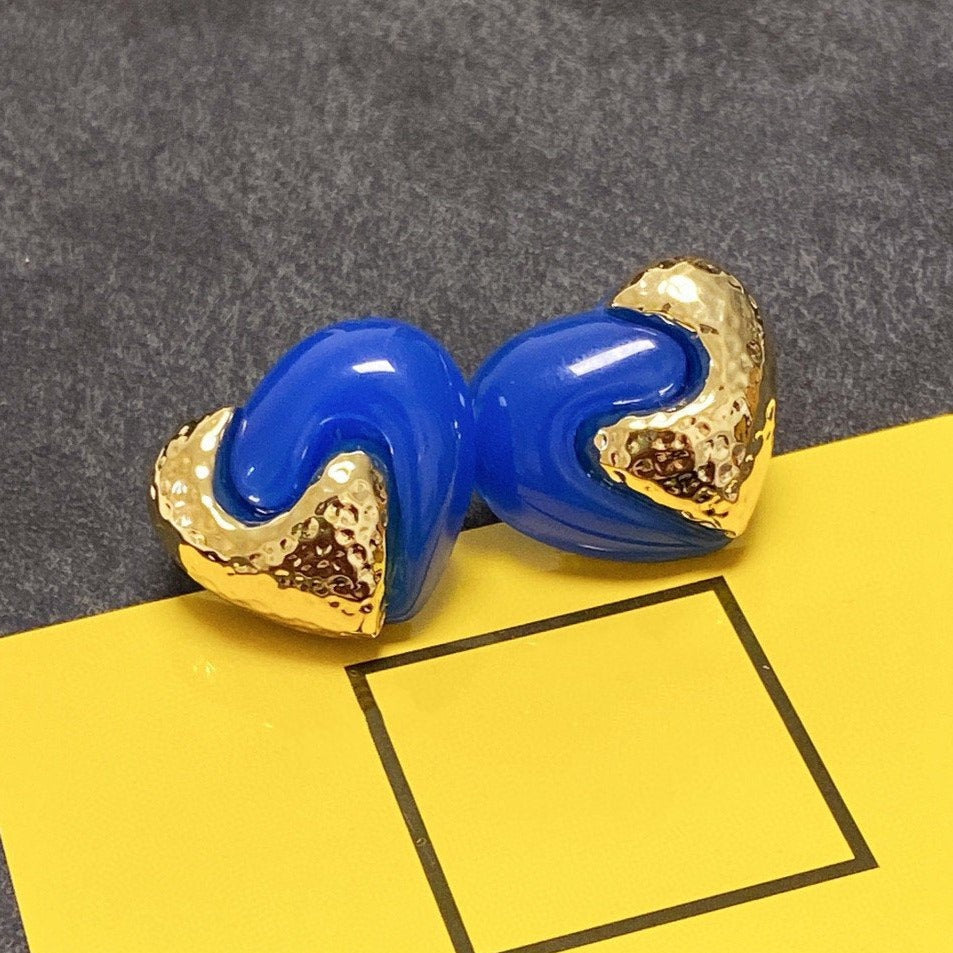 Luxury FendiF HEART GOLD BLUE EARRINGS