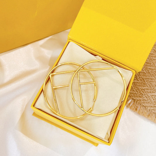 Luxury FendiF GOLD FULL DIAMOND LETTER EARRINGS