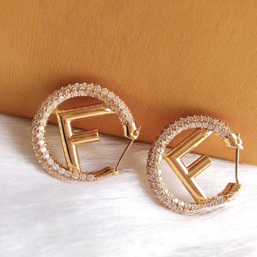Luxury FendiF LOGO GOLD DIAMOND EARRINGS