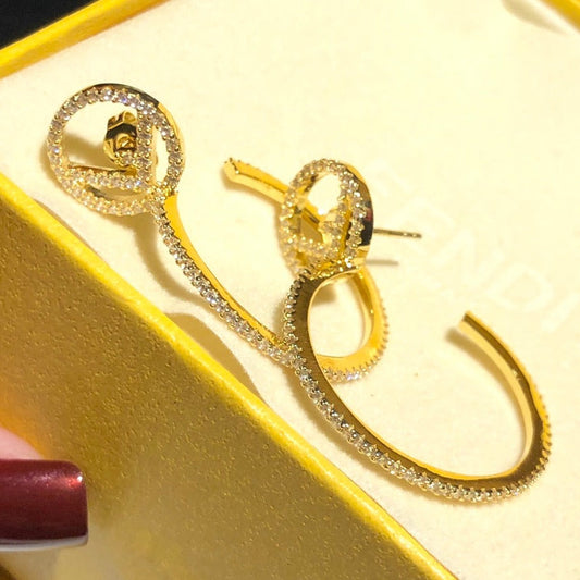 Luxury FendiF STUD EARRINGS GOLD FULL DIAMOND