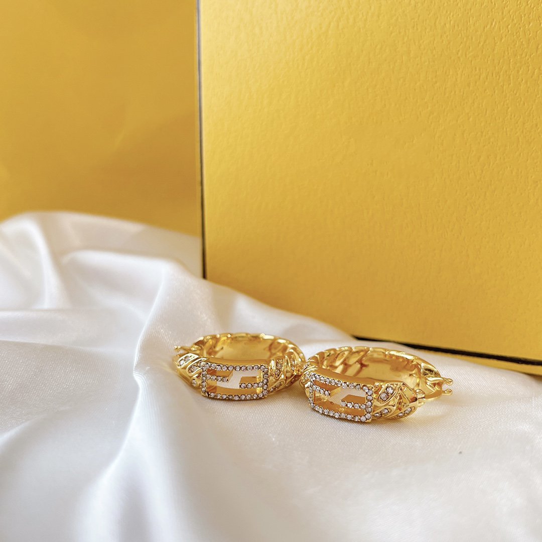 Luxury FendiBAGUETTE SMALL EARRINGS GOLD DIAMOND