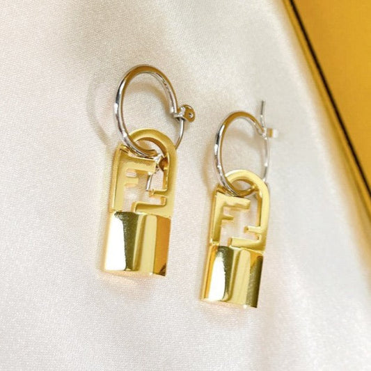 Luxury FendiFF BUCKLE SILVER GOLD EARRINGS