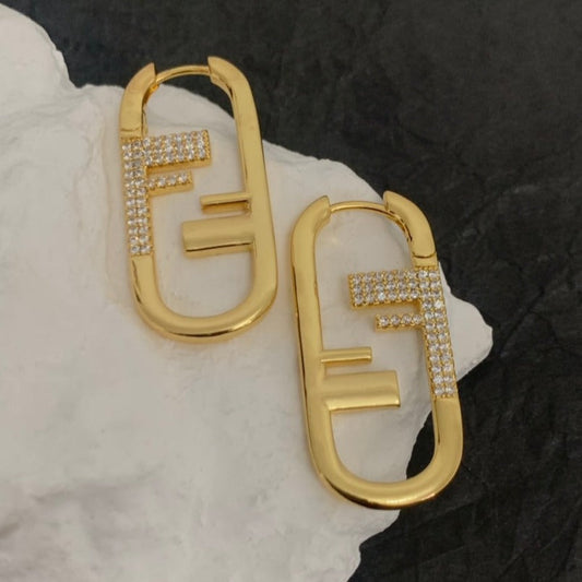 Luxury FendiF O'LOCK GOLD DIAMOND EARRINGS