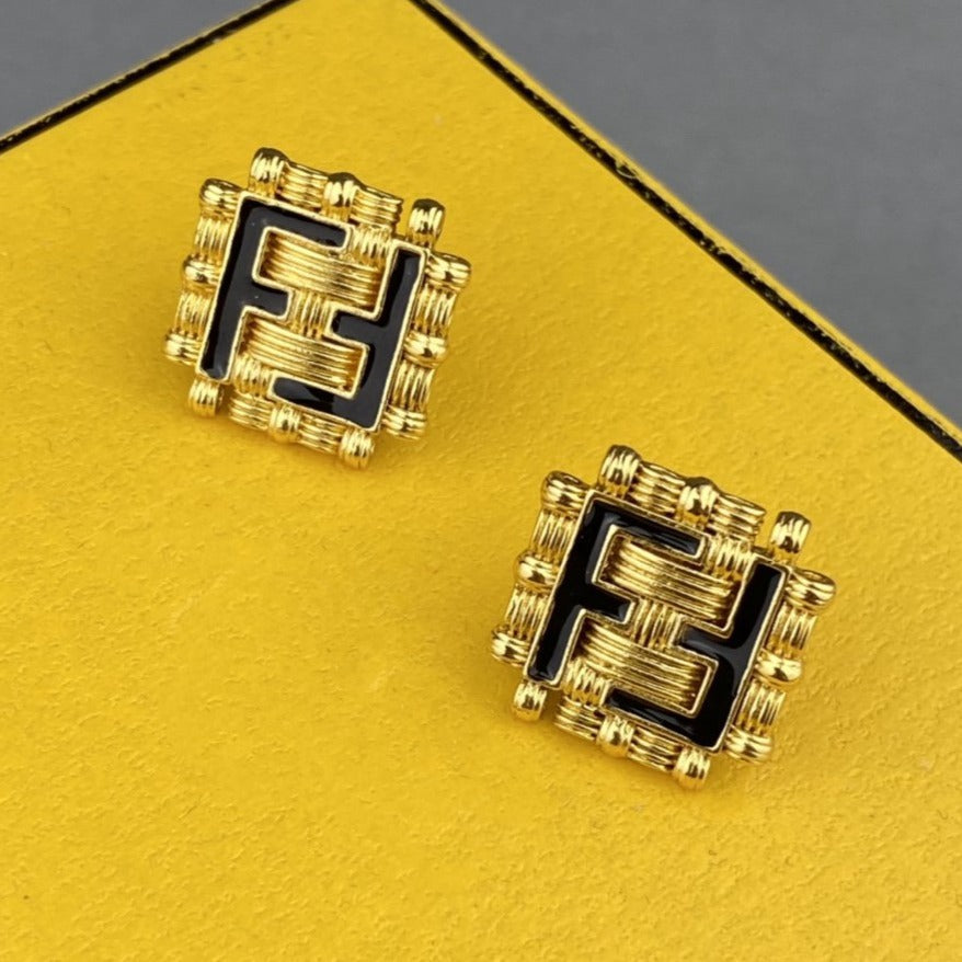 Luxury FendiFF BLACK GOLD EARRINGS