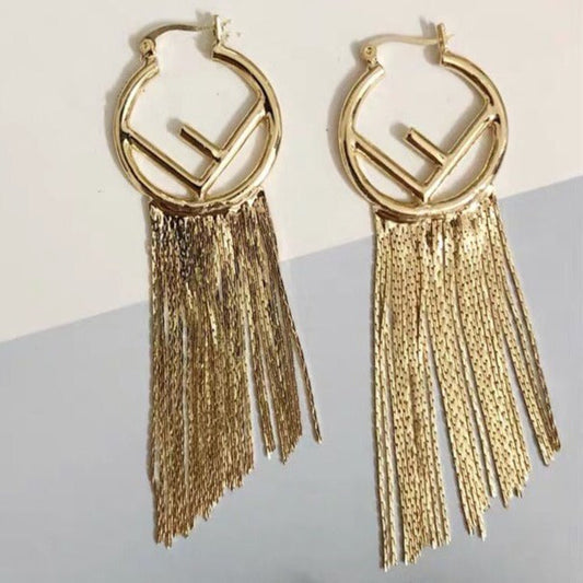 Luxury FendiF LOGO TASSELS GOLD EARRINGS
