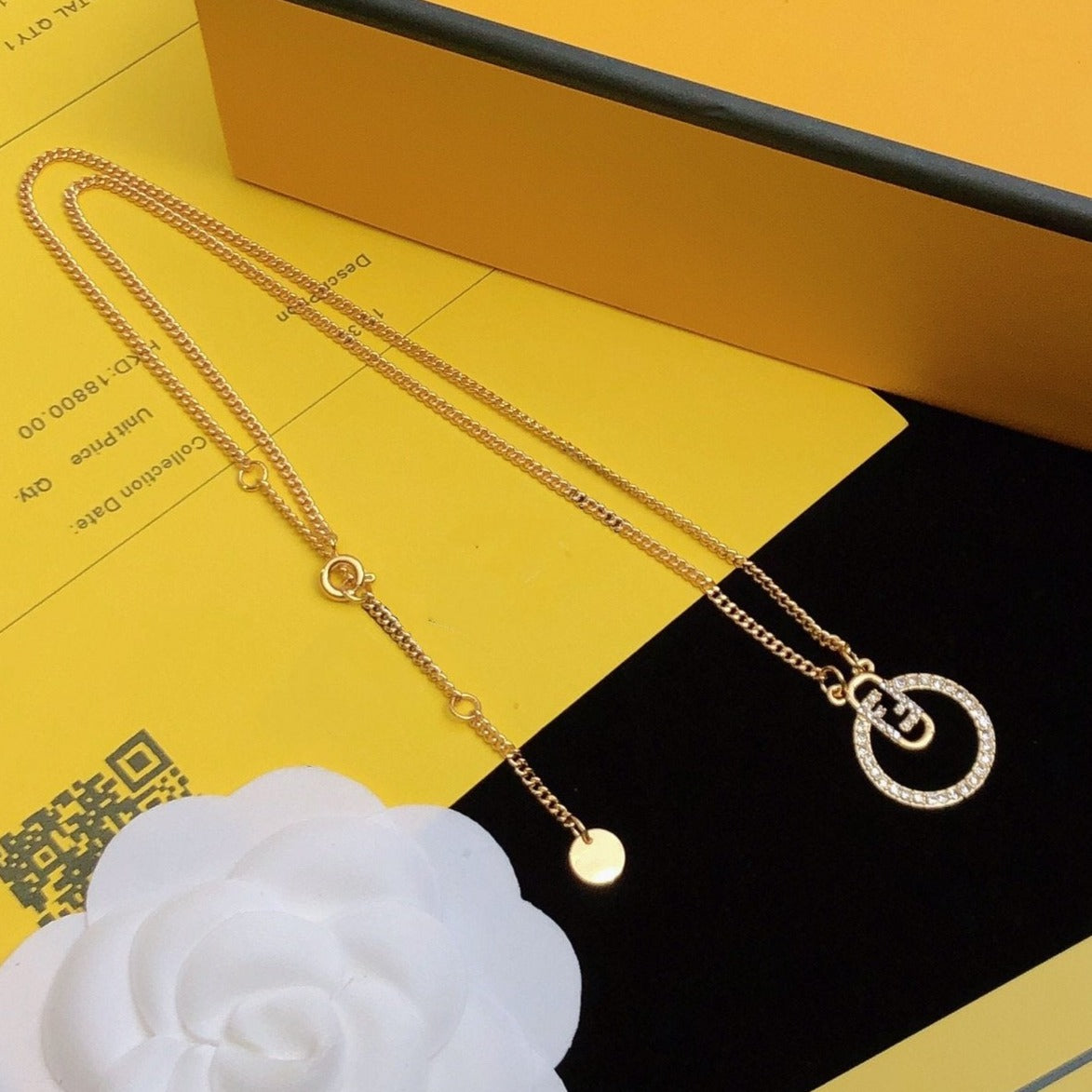 Luxury FendiF LOGO GOLD DIAMOND NECKLACE