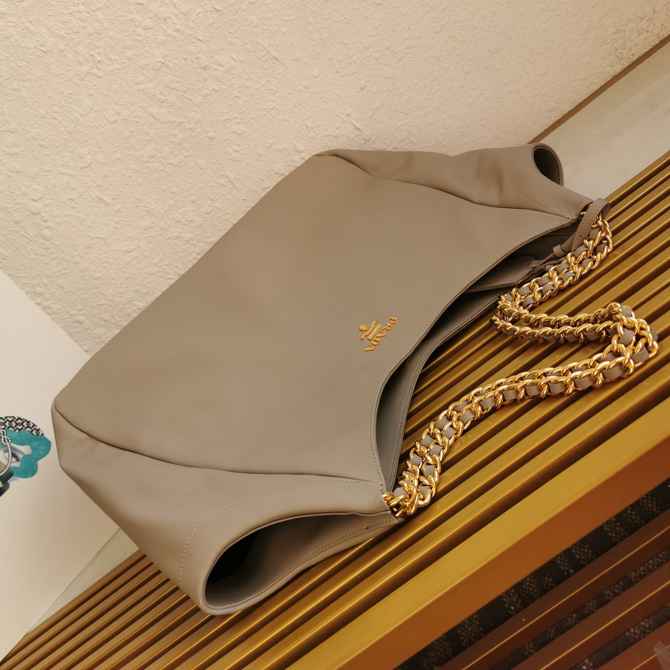 Luxury PradaCHAIN TOTE 39 SOFT GREY CALFSKIN