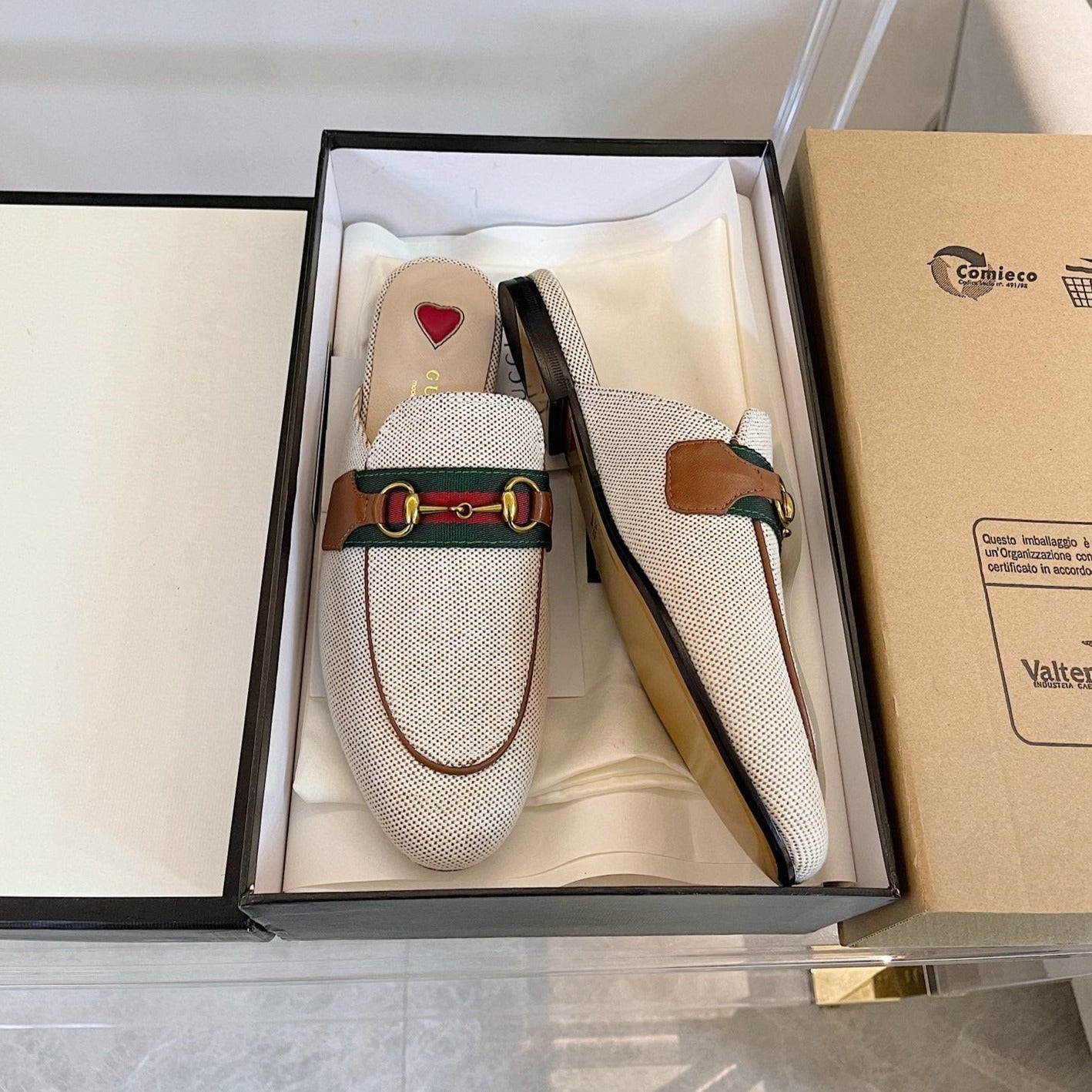 Luxury Gucci GG SLIPPER PRINCETOWN RED WHITE