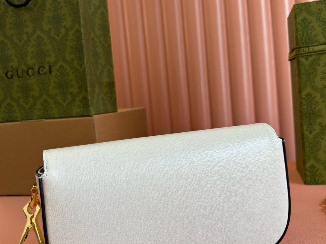 Luxury Gucci gg horsebit 1955 24cm small shoulder bag white calfskin
