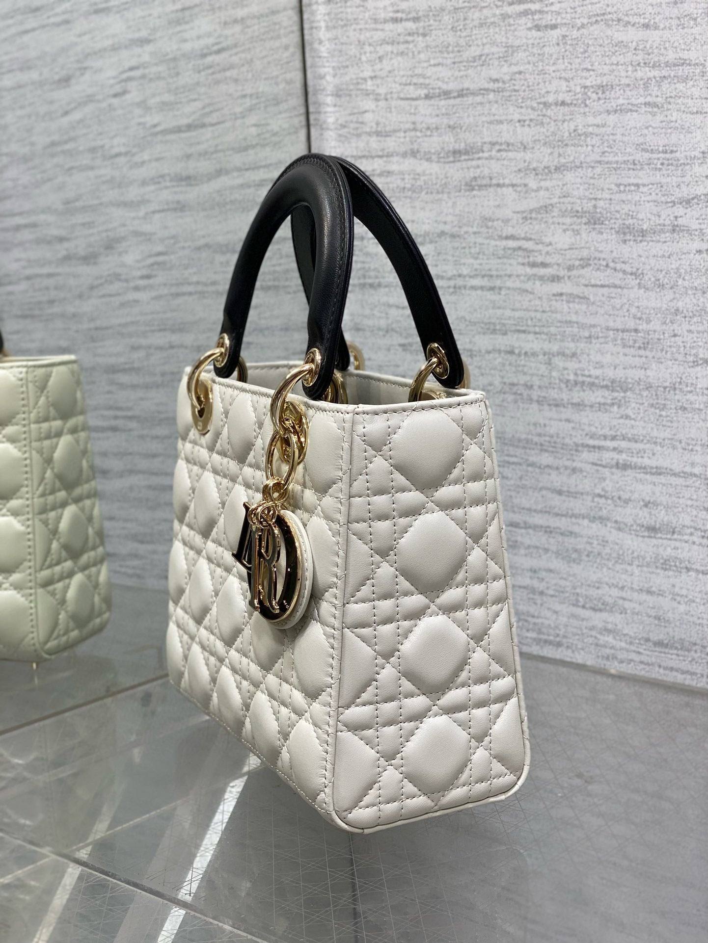 Luxury DiorLady Luxury Dior20cm White Black Gold Chain Lambskin