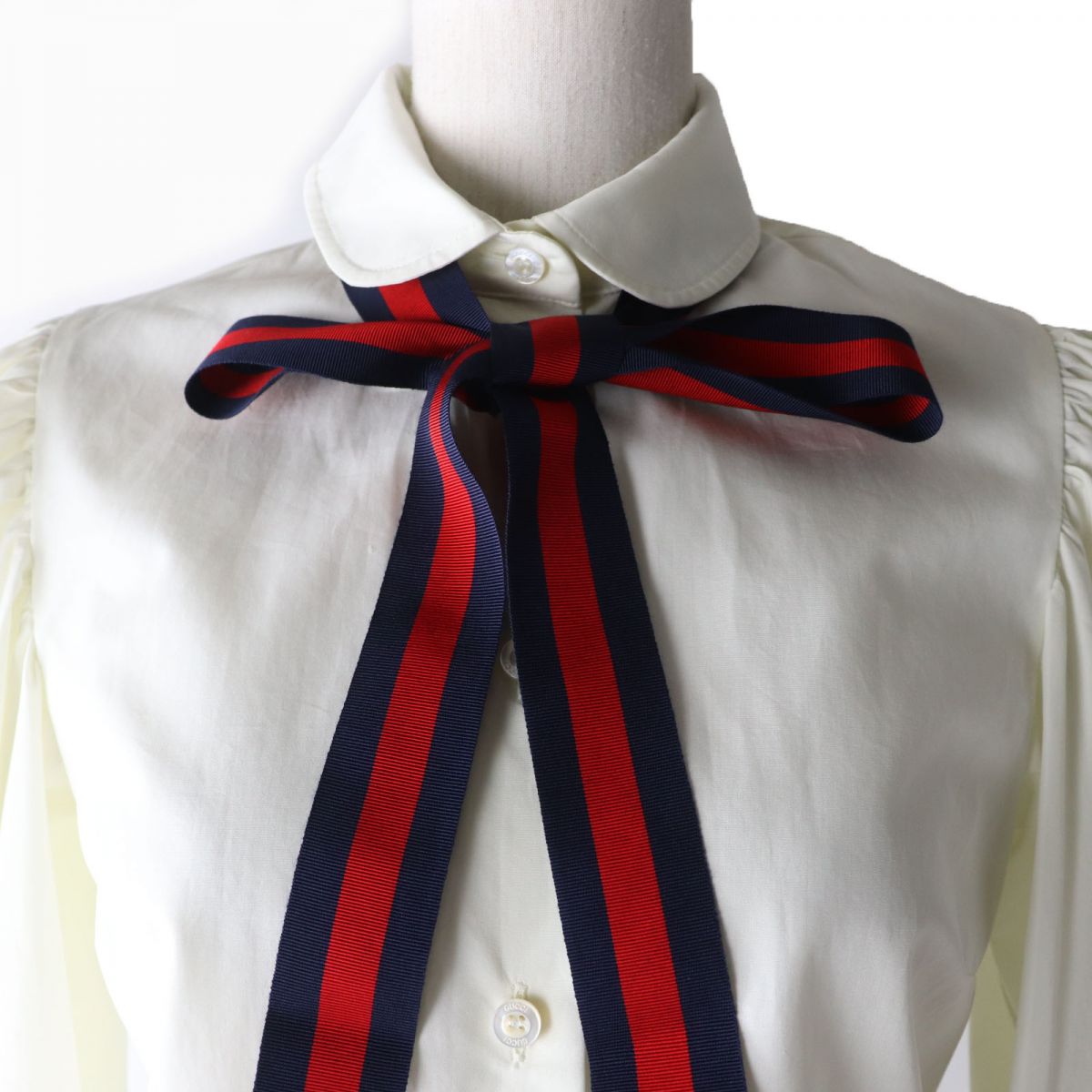 Luxury Gucci Trending 2025 453346 Ribbon Tie Shirt Ivory 38