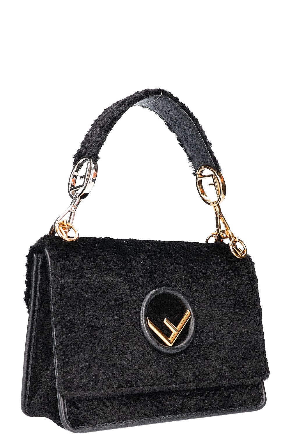 Luxury Fendi Kan I F Shoulder Bag Velvet Black