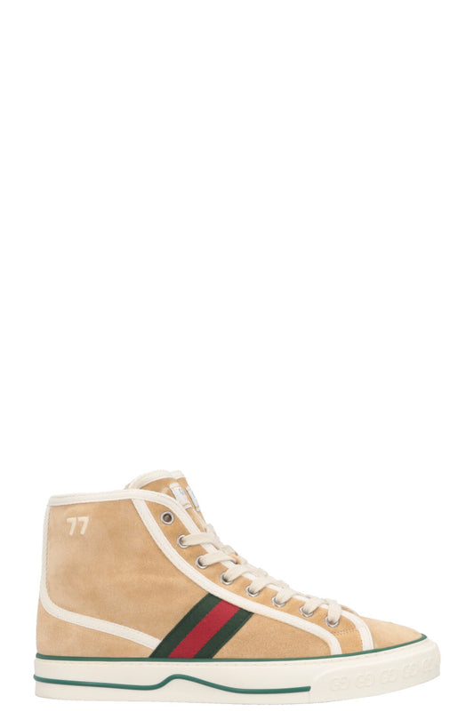 Luxury Gucci Trending 2025 1977 Tennis High Top Sneaker Shearling Suede Beige
