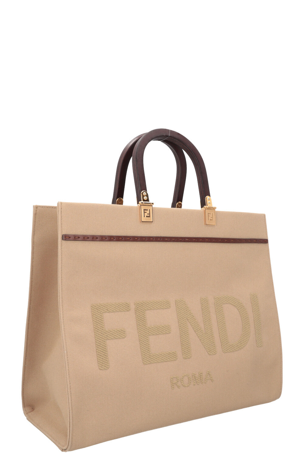Luxury Fendi Sunshine Medium Tote Bag Canvas Beige