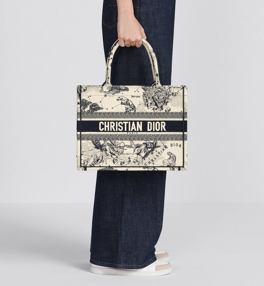 Medium Luxury Dior Book Tote Latte And Black Luxury Dior Zodiac Embroidery