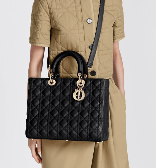 Large Lady Luxury Dior Bag Black Cannage Lambskin