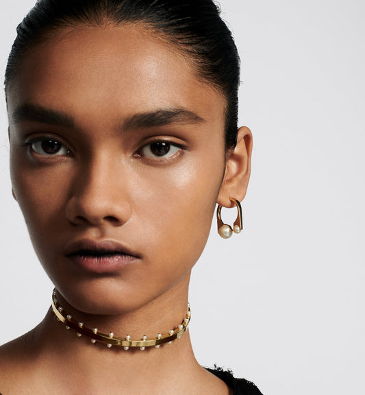 Medium Luxury Dior Tribales New Look Earrings Gold Finish Metal And White Resin Pearls
