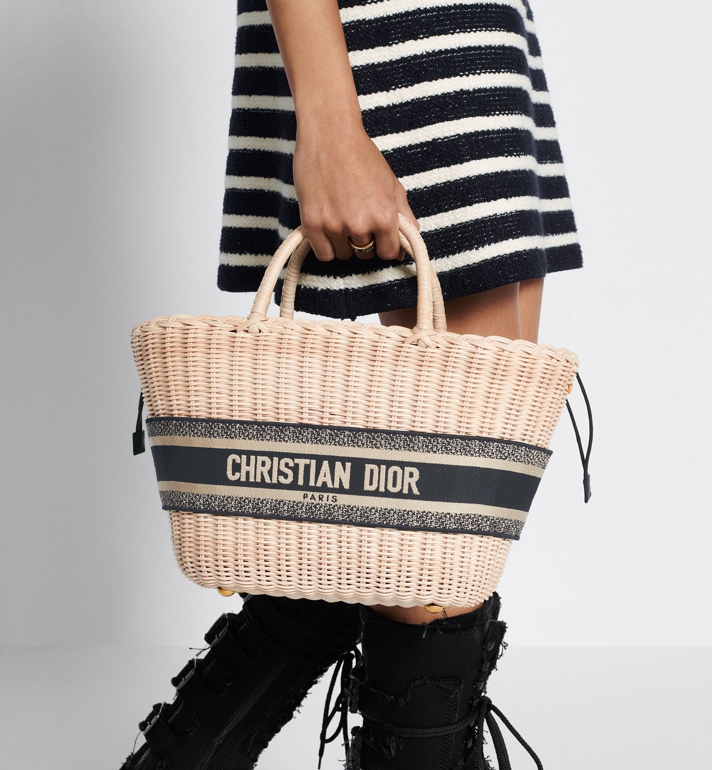 Hat Basket Bag Natural Wicker And Blue Luxury Dior Oblique Jacquard