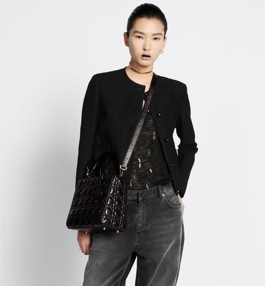 Medium Lady Luxury Dior Bag Black Crinkled Cannage Calfskin