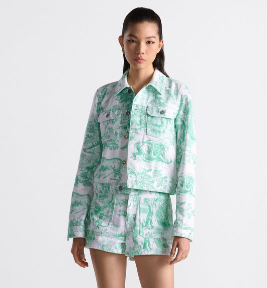Luxury Dioriviera Jacket White And Aquamarina Cotton Denim With Toile De Jouy Sauvage Motif