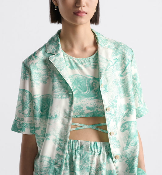 Luxury Dioriviera Swimsuit Top White And Aquamarina Technical Fabric With Toile De Jouy Sauvage Motif