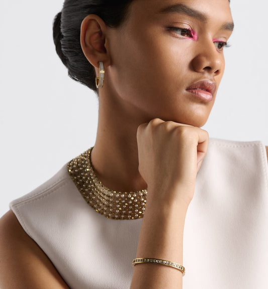 Luxury Dior Night Code Bangle Gold Finish Metal White Crystals And White Lacquer