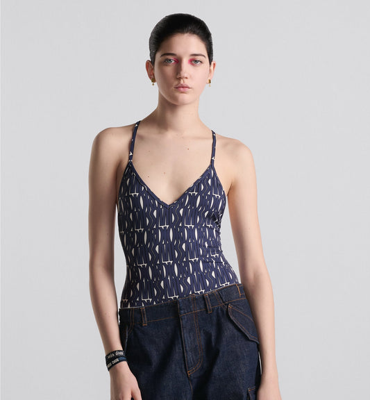 One Piece Swimsuit White Technical Fabric With Navy Blue Miss Luxury Dior Allover Motif