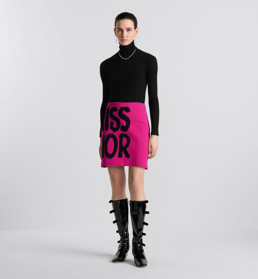 Flared Miniskirt Fuchsia Technical Knit With Black Miss Luxury Dior Graffiti Motif